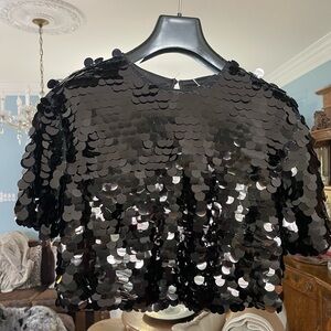 A New Day Black Sequin Crop Top